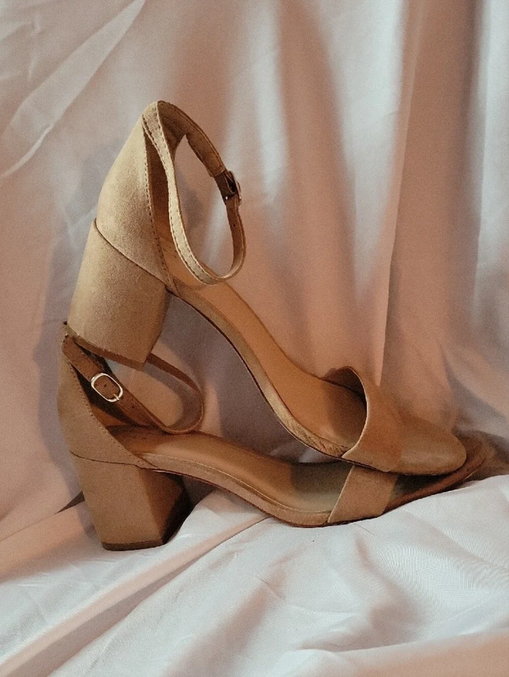 A New Day Tan Suede Open-Toe Ankle-Strap Heels